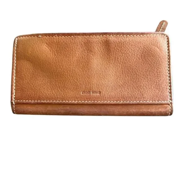 Vtg Fossil Genuine Leather Clutch Wallet Brown Camel Purse Pocketbook Check - Picture 3 of 5